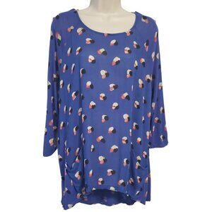 Lucky Brand Abstract Polka Dot Blouse XXL Blue Flowy Pockets Half Sleeve Tunic